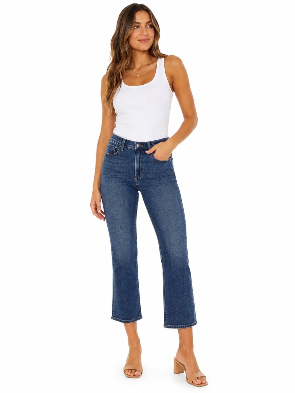 Pistola Jeans Womens 30 Blue Cropped Straight Leg Mid Rise Stretch Denim